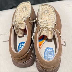 Hey Dude Tan and Cream Loafers